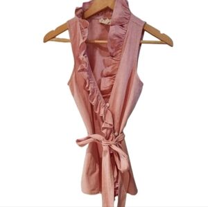 Milly New York 2 Pink Ruffled Vest/blouse, 100% Cotton Made In USA, Fabric Spain